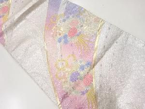 アンティーク　花に抽象模様織出し袋帯（材料）